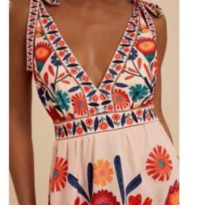 Bohemian Floral V-Neck Tie-Shoulder Maxi Dress - Cream & Multi